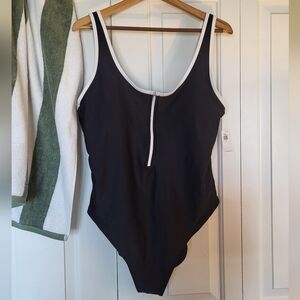 NEW Black One-Piece Swimsuit with White Trim